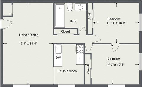 2 Bedroom 1 Bath 750 Sq. Ft  Floor Plan at Integrity Berea Apartments, Integrity Realty LLC, Berea, Ohio